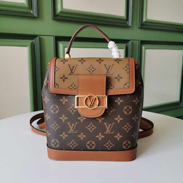 LV老花拼接復古配皮背包 黃花配老花 M44588