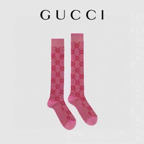 Gucci官網雙G提花字母小腿襪