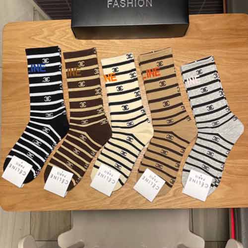 CELINE賽琳新品女款提花經典標志中筒襪子