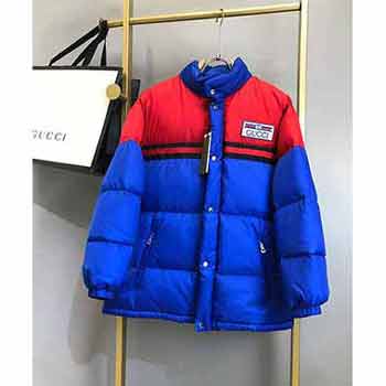 Gucci撞色防水尼龍面料撞色織帶羽絨服