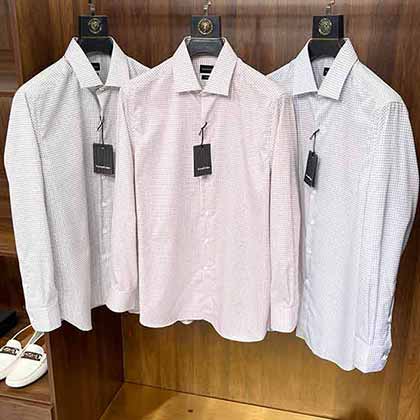 大品牌經(jīng)典溫莎領(lǐng)高支棉小格紋時尚百搭長袖襯衫