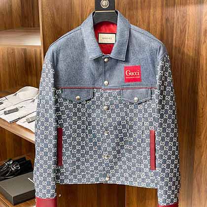 走秀款襯衫領(lǐng)皮衣夾克古奇原單男士時(shí)裝款真皮皮衣外套