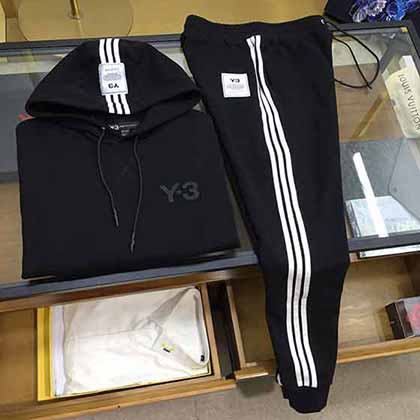 Y3家經典假兩件簽名章仔三條杠壓條帽衫套裝