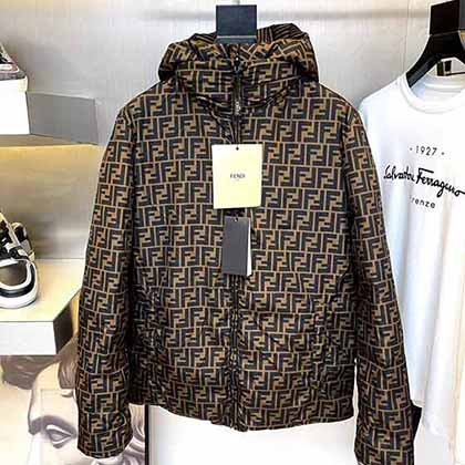 芬迪新款男士雙Fl老花立領(lǐng)加厚保暖連帽