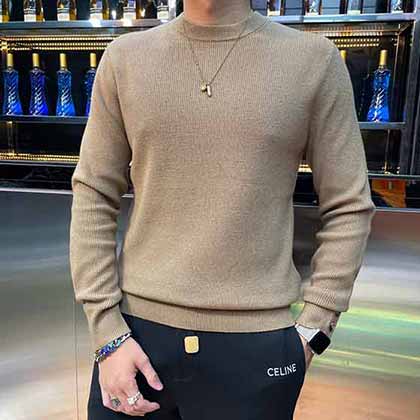 巴寶莉男士針織衫秋季新款潮流修身休閑純色圓領長袖羊毛衣