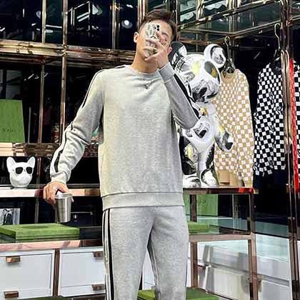 愛仕(Hmès) 秋冬季新包邊貼布圓領衛衣運動套裝。