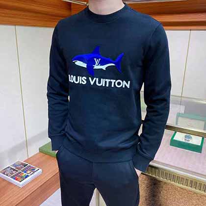 大品牌春秋季男士長袖LVT恤 高等圓領刺繡衛(wèi)衣休閑時尚打底衫