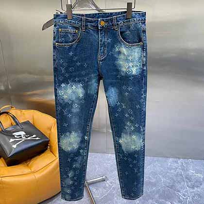 大品牌購物網LV路易威登新品純棉水墨男士牛仔褲