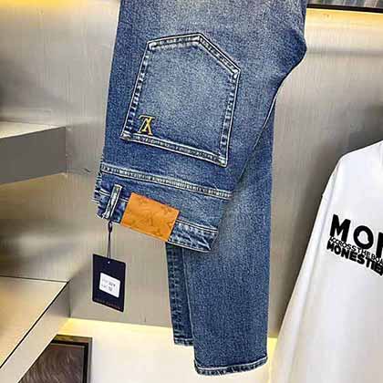 香港潮牌高等Lv牛仔褲男士直筒寬松秋冬季款百搭休閑長(zhǎng)褲子