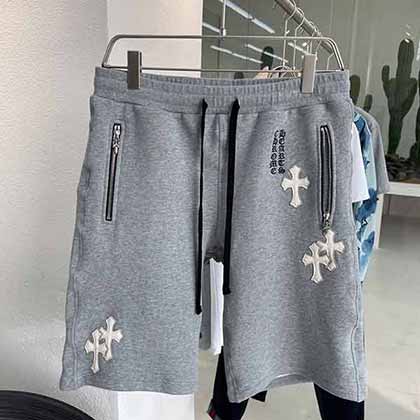 國際大品牌男裝品牌克羅心新款拼皮十字花休閑牛仔短褲