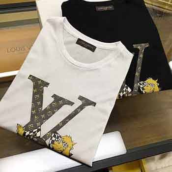 廣東服裝網Lv新款定制雙絲光棉圓領短袖T恤