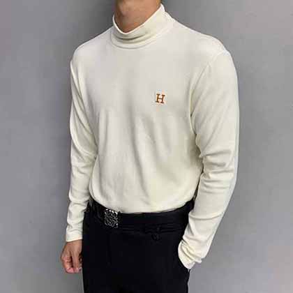 愛(ài)馬仕品牌潮流長(zhǎng)袖男t恤 小高領(lǐng)刺繡長(zhǎng)袖T恤。
