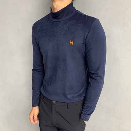 愛馬仕潮流logo小高領刺繡長袖T