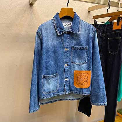 Loewe名品外套男士新款經(jīng)典藍色拼麂皮