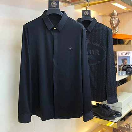 高等輕奢普拉達男士長袖襯衫，柔軟