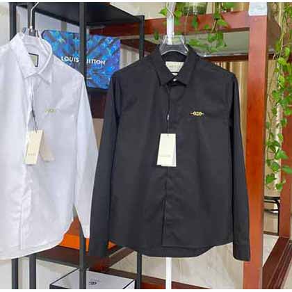 古奇商務(wù)男裝潮流大品牌高士線立體繡花休閑襯衫