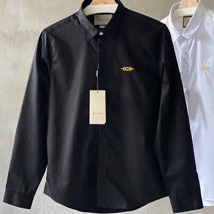 新款古奇商務休閑胸部顆金絲Logo刺繡襯衫