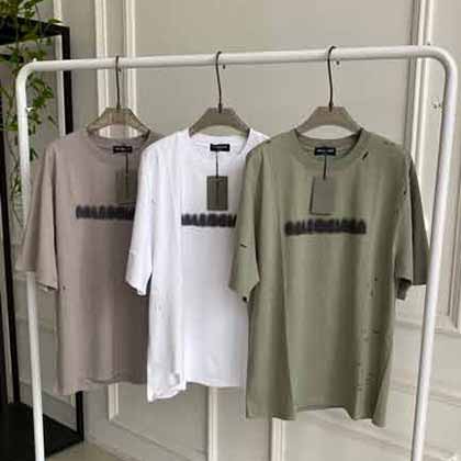 巴黎世家春夏新款OS寬松男女同款破洞休閑純色短袖T恤衫！