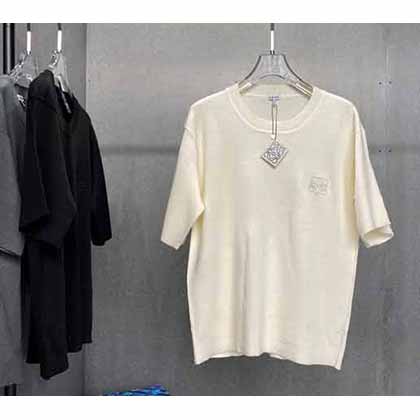 LOEWE早秋新款純色羊毛針織彈力圓領短T恤