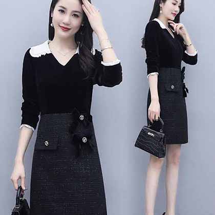 CHANEL名媛氣質(zhì)小香風絲絨拼接粗花呢連衣裙！