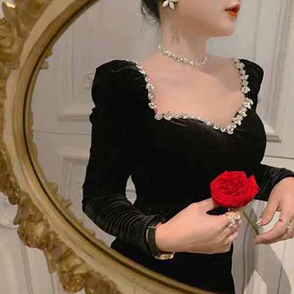 名媛聚會貴族小姐姐裙 小香法式復古優雅絲絨連衣裙