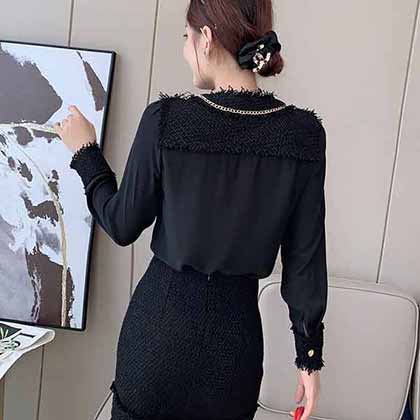 小香眾多明星同款拼接粗紡雙襯衣