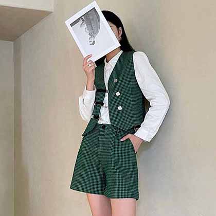 小香早秋新款經典Oblique提花馬甲襯衫短褲超A