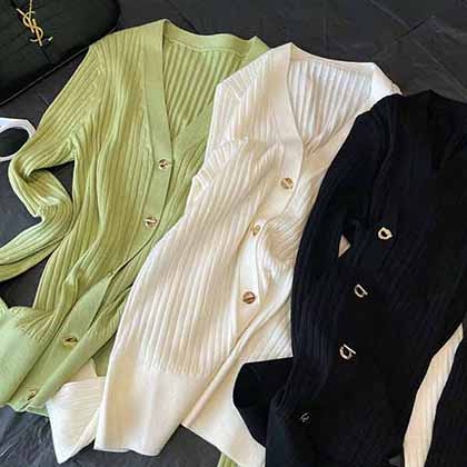 國際品牌女裝加盟 bv早秋小V領針織開衫