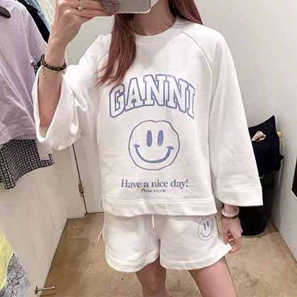 北歐小眾Ganni衛(wèi)衣 趙麗穎同款笑臉印花套裝