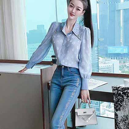 小香套裝 秋季新款重工領口訂鉆上衣微喇開叉