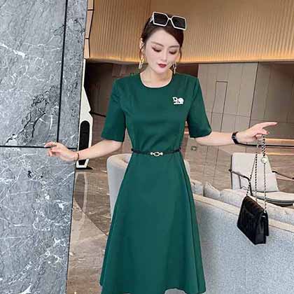 爆款DIO春夏女裝新款時(shí)尚中長(zhǎng)款短袖壓褶寬擺