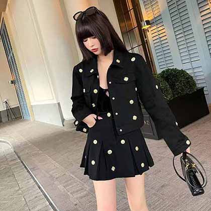 CHANL原版定制牛仔夾克小外套百褶小A短裙！