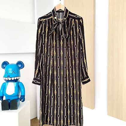 celine大品牌女裝牌子連衣裙，飄帶v