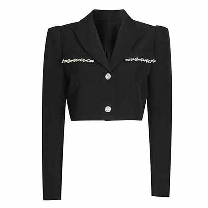 鑲鉆短款小西裝高腰不規則紗裙時尚套裝裙 一套酷颯