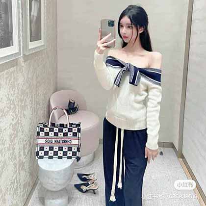 Dio2023早秋新系列羊毛水手領(lǐng)系帶針織衫