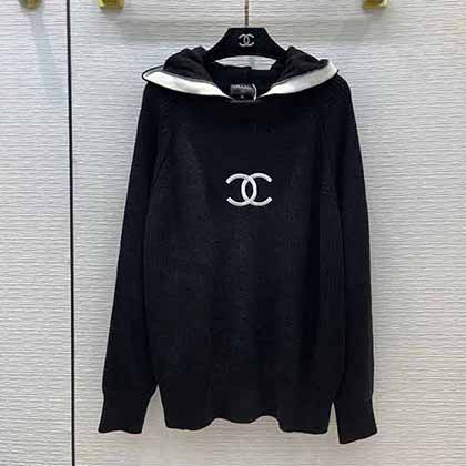 Chanl秋冬新款日本vintage中古系列 雙c連帽領(lǐng)針織毛衣！