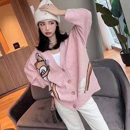 Editin早秋新系列慵懶風小鹿斑比寬松針織開衫