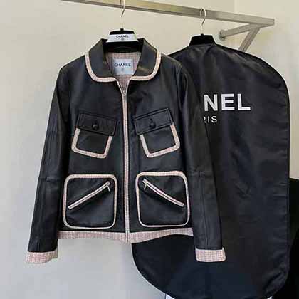 CHANEL新西蘭進口羊皮與小香訂制粗花尼面料皮衣