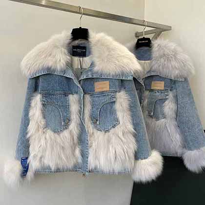 BALENCIAGA 牛仔皮草：新潮設計，磨砂真皮，高等狐腹毛