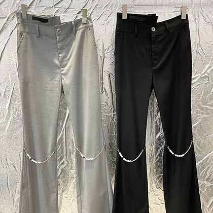 秋冬新款可拆卸珍珠鏈條喇叭褲原版定制女裝！