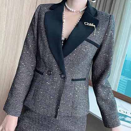 2022秋冬翻領撞色套裝亮片套裝 滿滿的高等質感