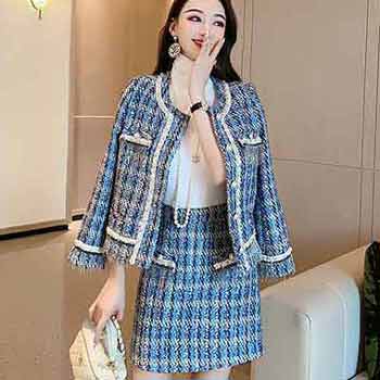 2022早秋新款小香粗尼彩色編織套裝
