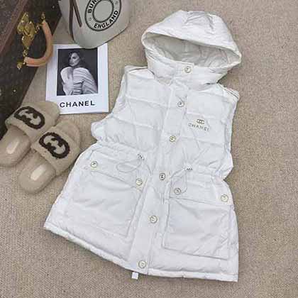 Vintage中古風秋冬新品金色logo抽繩收腰羽絨馬甲外套