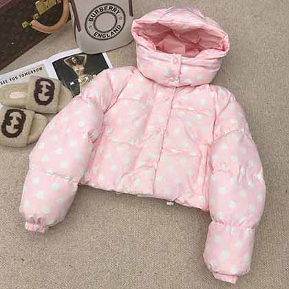 MIUMI 21秋冬新品少女風減齡波點連帽短款羽絨