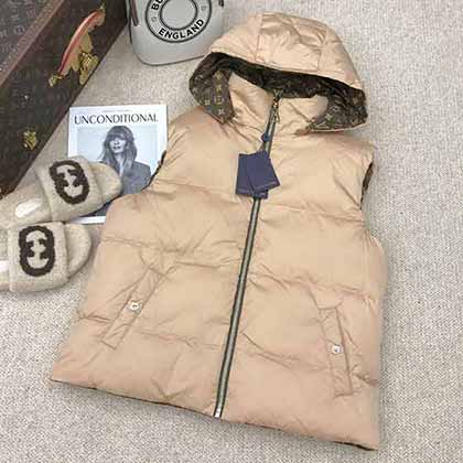 路易威登經典logo老花圖案雙面可穿連帽羽絨面包服馬夾