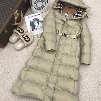 BBR大品牌女羽絨服羊毛絨格子領logo金屬腰帶束腰連帽羽絨服