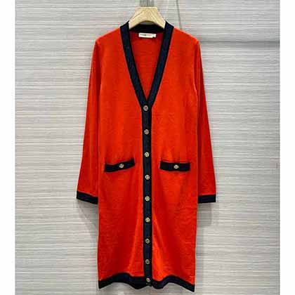 Tory Buch 21秋冬新款系列女士毛衣開衫 撞色邊羊毛長開衫！