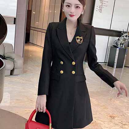 秋冬新款西裝裙，炸街氣場王多扣長袖收腰西裝裙