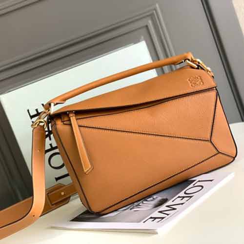 LOEWE/羅意威新款puzzle微標logo幾何純色牛皮單肩女包