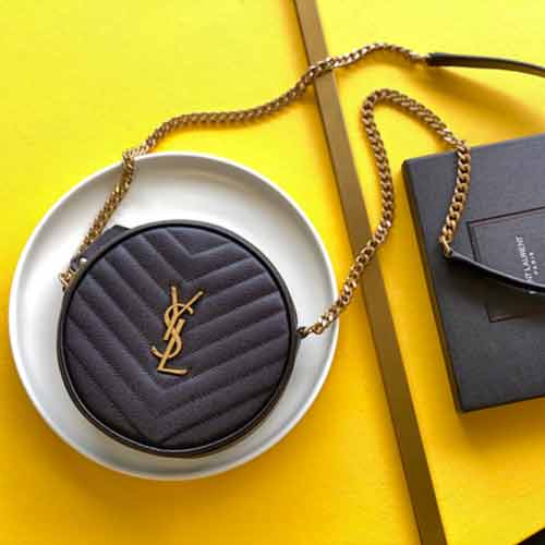 YSL魚(yú)子醬字母logo鏈條包 圣羅蘭經(jīng)典vinyle圓餅包 斜挎單肩女包
